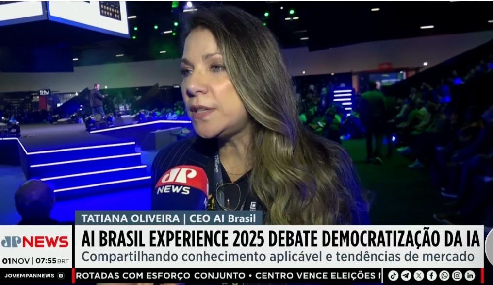 Tatiana Oliveira em entrevista ao JP News no AI Brasil Experience 2025